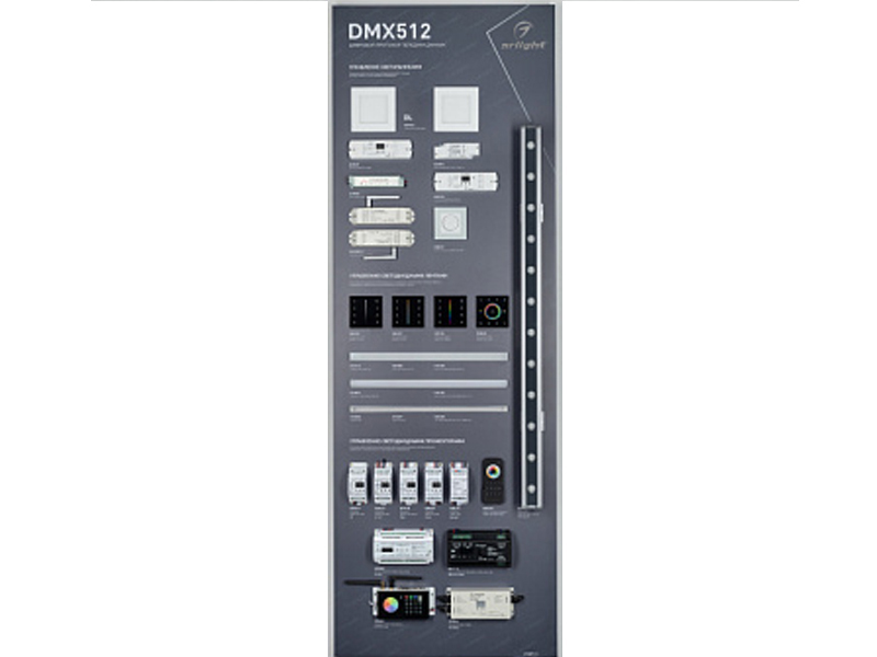 Купить Стенд Управление светильниками DMX512 E34 1760x600mm (DB 3мм, пленка, лого) 